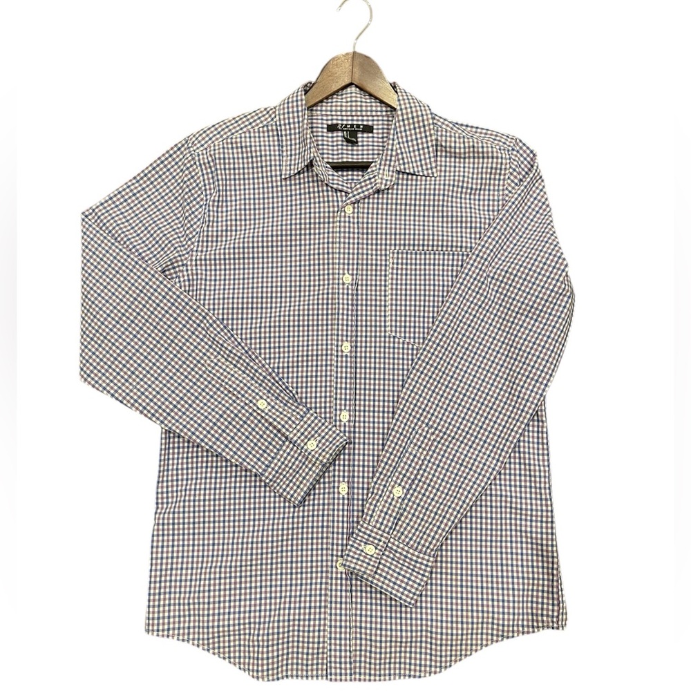 21men Blue and Purple Dress Shirt Checkered Pattern Small
